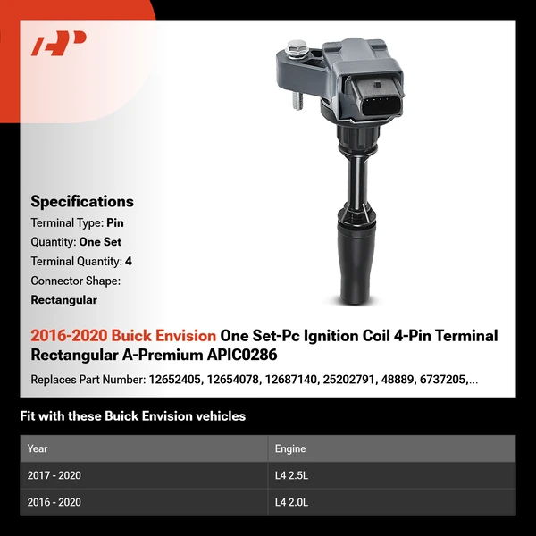 2016-2020 Buick Envision One Set-Pc Ignition Coil 4-Pin Terminal Rectangular A-Premium APIC0286