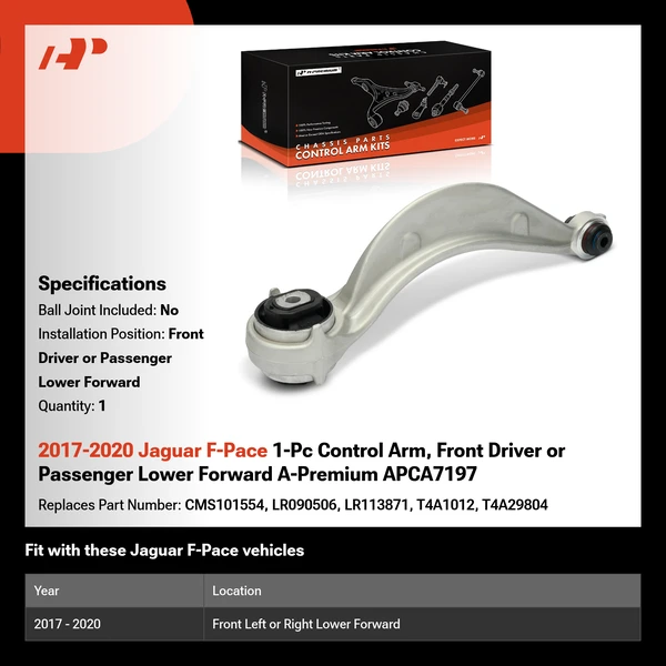 2017-2020 Jaguar F-Pace 1-Pc Control Arm, Front Driver or Passenger Lower Forward A-Premium APCA7197