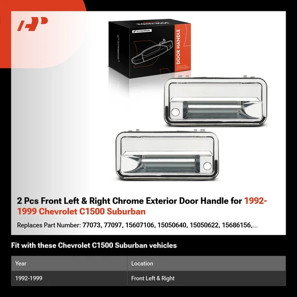 2 Pcs Front Left & Right Chrome Exterior Door Handle for 1992-1999 Chevrolet C1500 Suburban