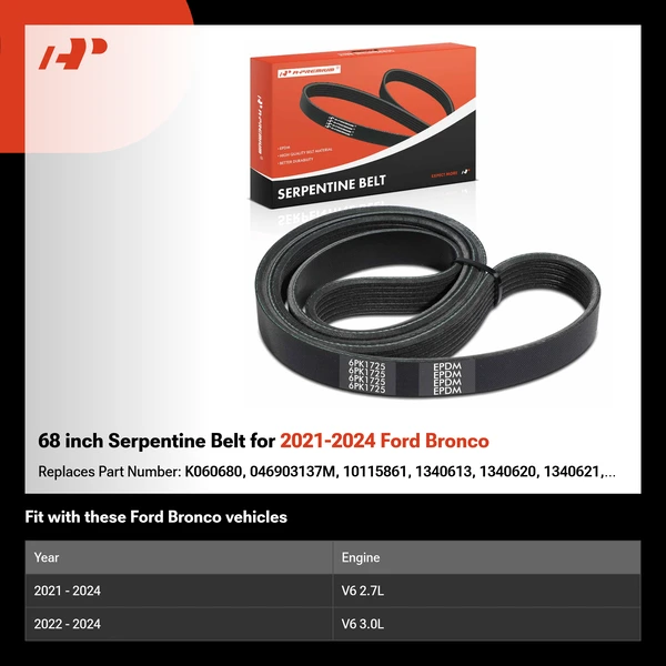 68 inch Serpentine Belt for 2021-2024 Ford Bronco