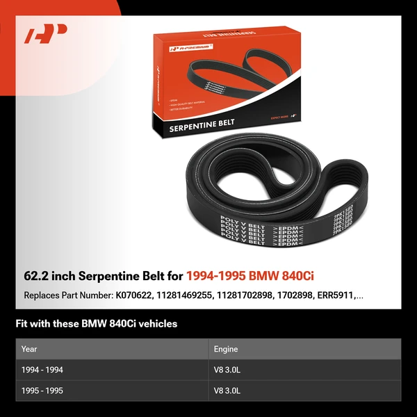 62.2 inch Serpentine Belt for 1994-1995 BMW 840Ci