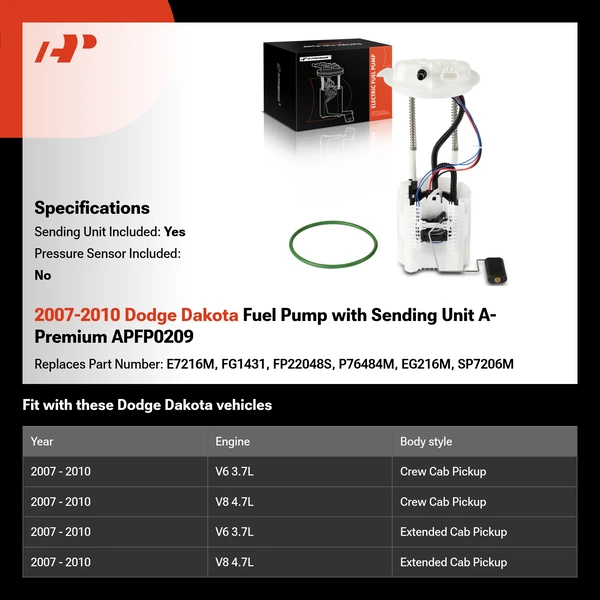 2007-2010 Dodge Dakota Fuel Pump with Sending Unit A-Premium APFP0209
