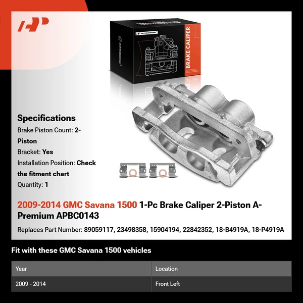 2009-2014 GMC Savana 1500 1-Pc Brake Caliper 2-Piston A-Premium APBC0143