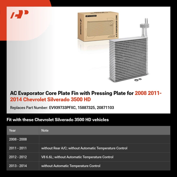 AC Evaporator Core Plate Fin with Pressing Plate for 2008 2011-2014 Chevrolet Silverado 3500 HD