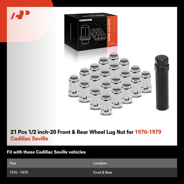 21 Pcs 1/2 inch-20 Front & Rear Wheel Lug Nut for 1976-1979 Cadillac Seville