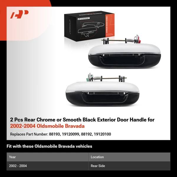 2 Pcs Rear Chrome or Smooth Black Exterior Door Handle for 2002-2004 Oldsmobile Bravada