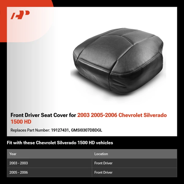 Front Driver Seat Cover for 2003 2005-2006 Chevrolet Silverado 1500 HD