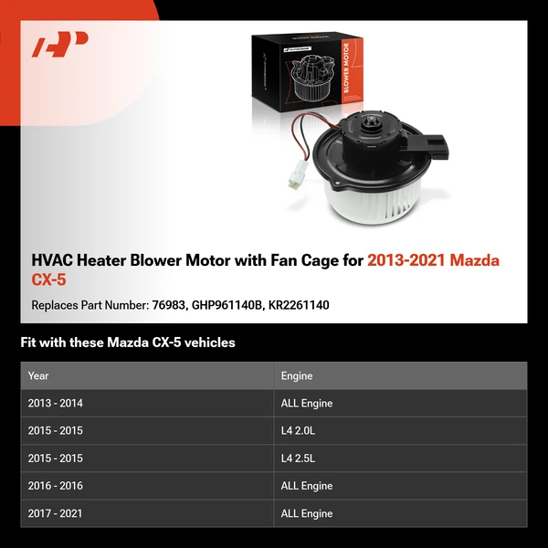 HVAC Heater Blower Motor with Fan Cage for 2013-2021 Mazda CX-5