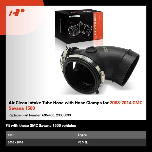 Air Clean Intake Tube Hose with Hose Clamps for 2003-2014 GMC Savana 1500