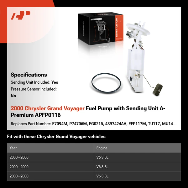 2000 Chrysler Grand Voyager Fuel Pump with Sending Unit A-Premium APFP0116
