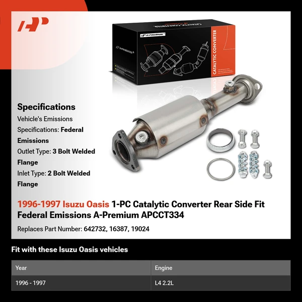 1996-1997 Isuzu Oasis 1-PC Catalytic Converter Rear Side Fit Federal Emissions A-Premium APCCT334