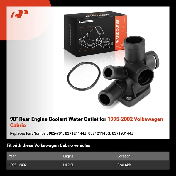 90° Rear Engine Coolant Water Outlet for 1995-2002 Volkswagen Cabrio