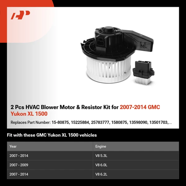 2 Pcs HVAC Blower Motor & Resistor Kit for 2007-2014 GMC Yukon XL 1500