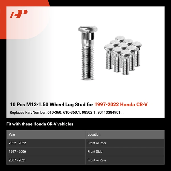 10 Pcs M12-1.50 Wheel Lug Stud for 1997-2022 Honda CR-V