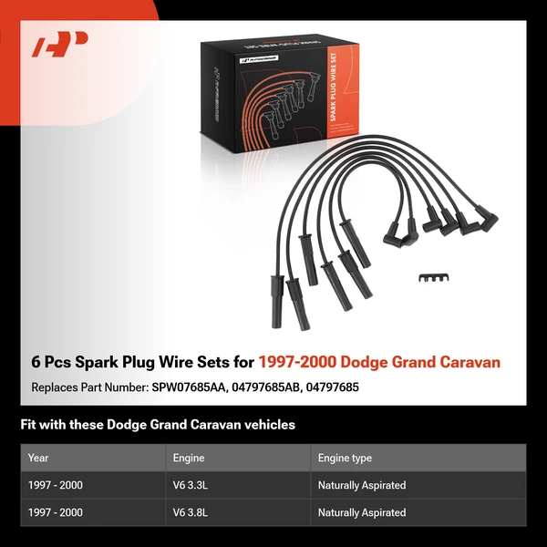 6 Pcs Spark Plug Wire Sets for 1997-2000 Dodge Grand Caravan