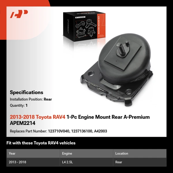 2013-2018 Toyota RAV4 1-Pc Engine Mount Rear A-Premium APEM2214