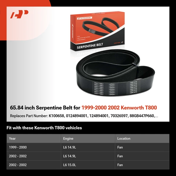 65.84 inch Serpentine Belt for 1999-2000 2002 Kenworth T800