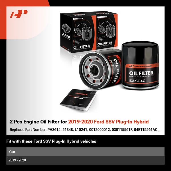 2 Pcs Engine Oil Filter for 2019-2020 Ford SSV Plug-In Hybrid