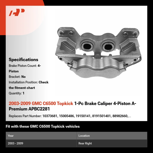 2003-2009 GMC C6500 Topkick 1-Pc Brake Caliper 4-Piston A-Premium APBC2281