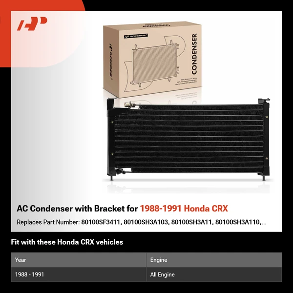 AC Condenser with Bracket for 1988-1991 Honda CRX