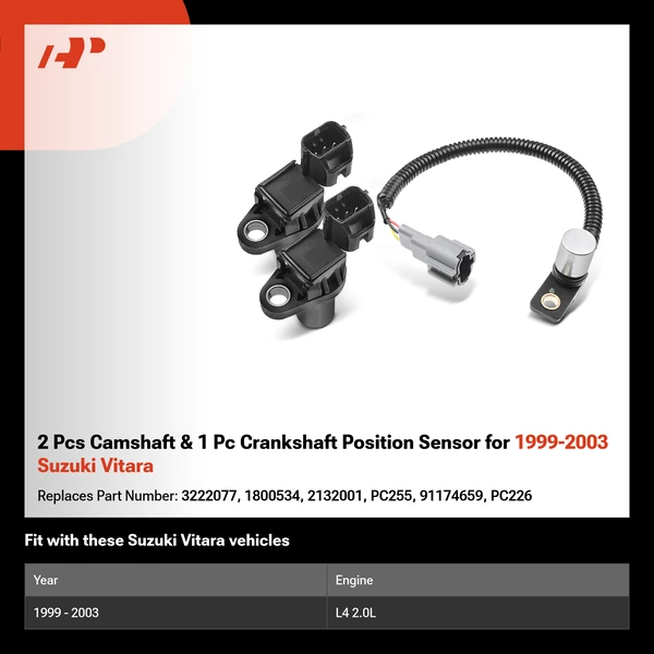 2 Pcs Camshaft & 1 Pc Crankshaft Position Sensor for 1999-2003 Suzuki Vitara