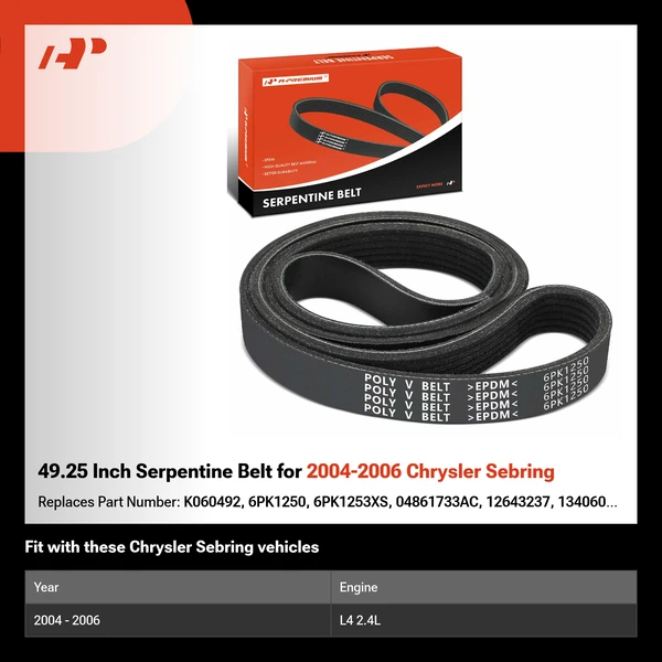 49.25 Inch Serpentine Belt for 2004-2006 Chrysler Sebring