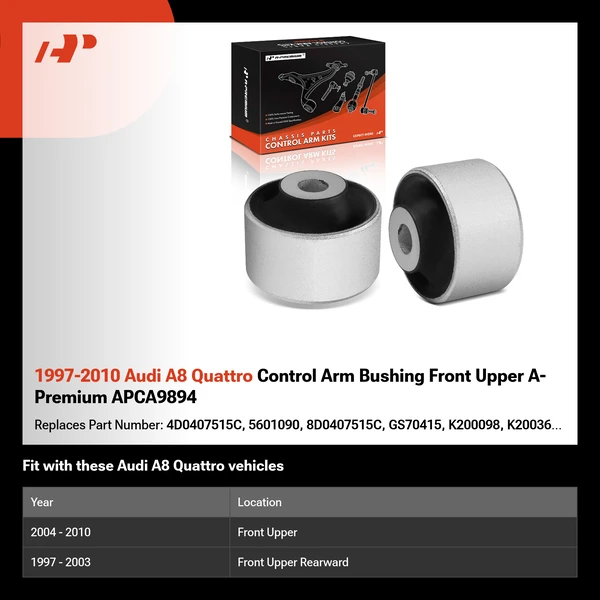 1997-2010 Audi A8 Quattro Control Arm Bushing Front Upper A-Premium APCA9894