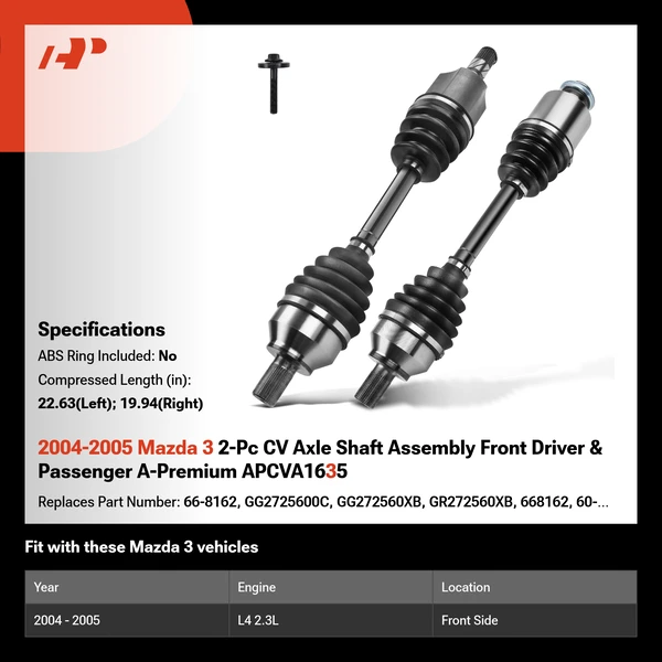 2004-2005 Mazda 3 2-Pc CV Axle Shaft Assembly Front Driver & Passenger A-Premium APCVA1635