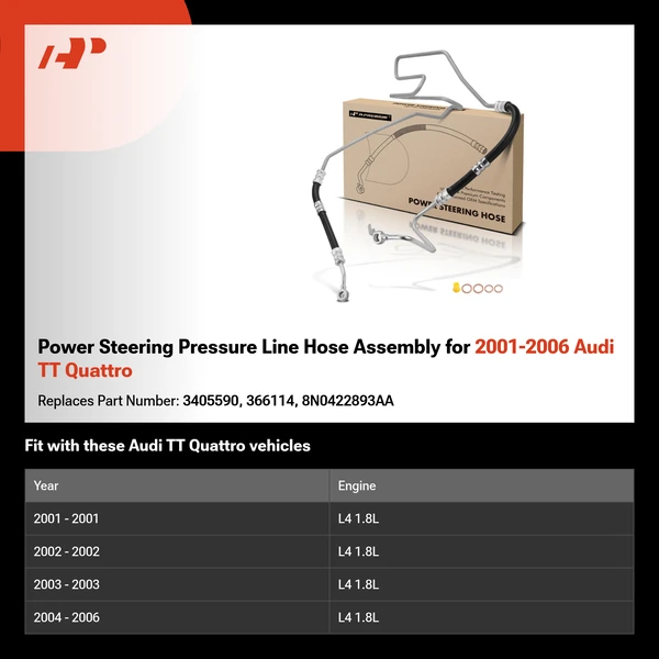 Power Steering Pressure Line Hose Assembly for 2001-2006 Audi TT Quattro