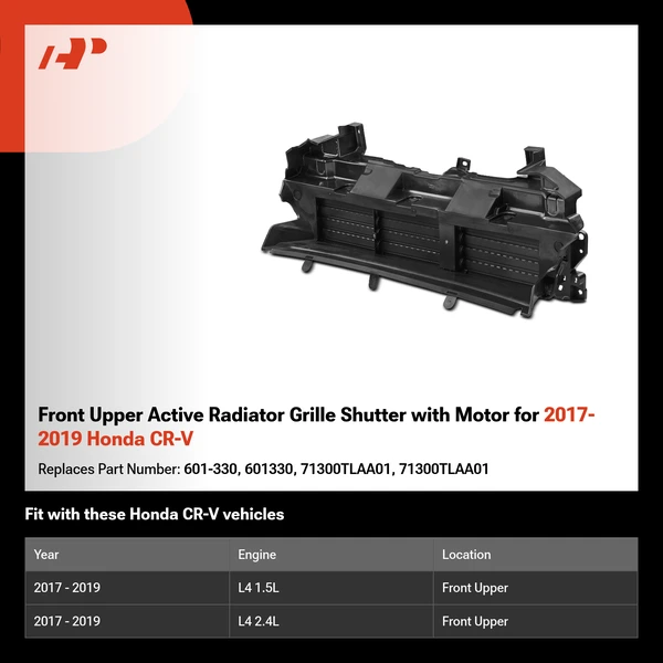 Front Upper Active Radiator Grille Shutter with Motor for 2017-2019 Honda CR-V