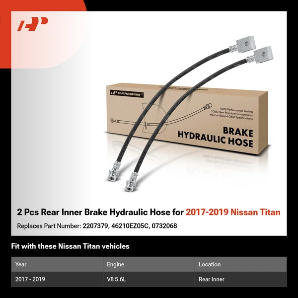 2 Pcs Rear Inner Brake Hydraulic Hose for 2017-2019 Nissan Titan