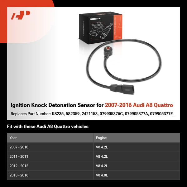 Ignition Knock Detonation Sensor for 2007-2016 Audi A8 Quattro