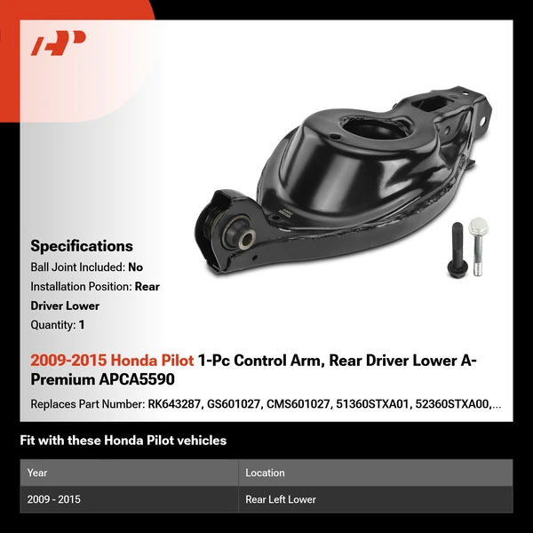 2009-2015 Honda Pilot 1-Pc Control Arm, Rear Driver Lower A-Premium APCA5590
