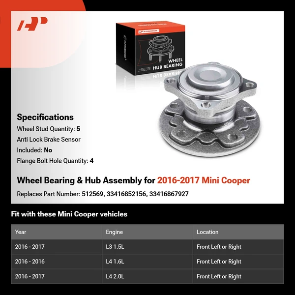 Wheel Bearing & Hub Assembly for 2016-2017 Mini Cooper