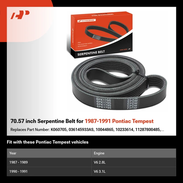 70.57 inch Serpentine Belt for 1987-1991 Pontiac Tempest