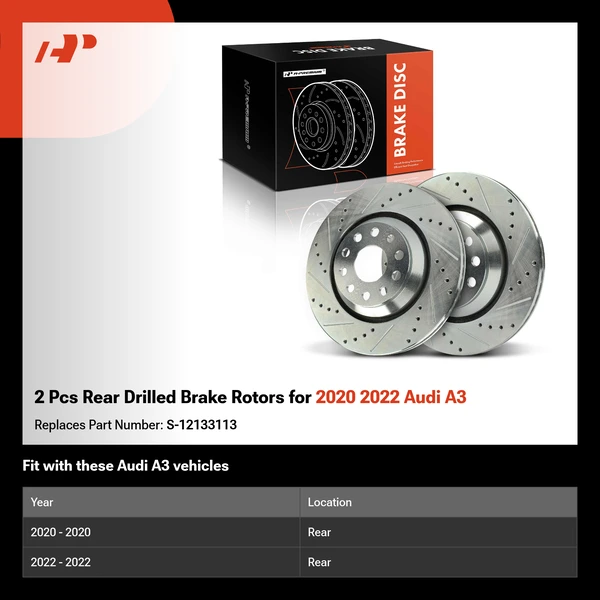 2 Pcs Rear Drilled Brake Rotors for 2020 2022 Audi A3