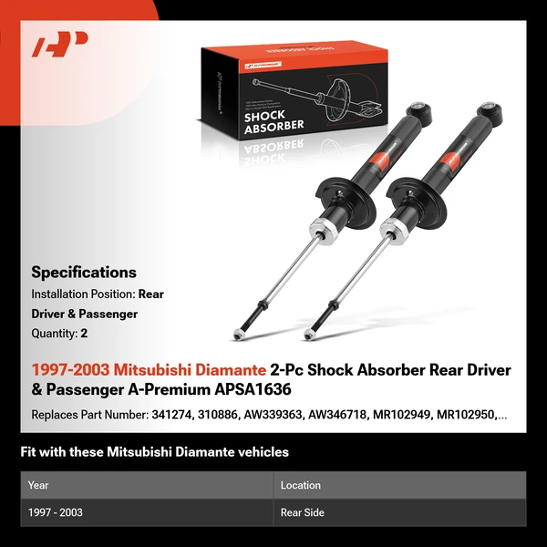 1997-2003 Mitsubishi Diamante 2-Pc Shock Absorber Rear Driver & Passenger A-Premium APSA1636