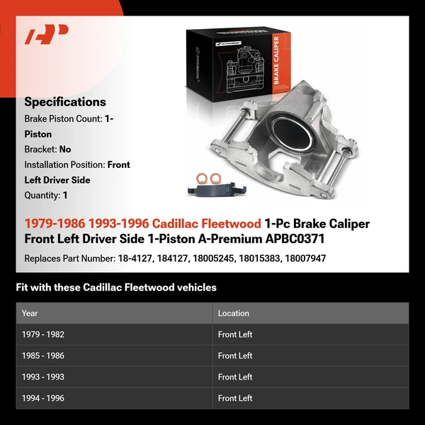 1979-1986 1993-1996 Cadillac Fleetwood 1-Pc Brake Caliper Front Left Driver Side 1-Piston A-Premium APBC0371