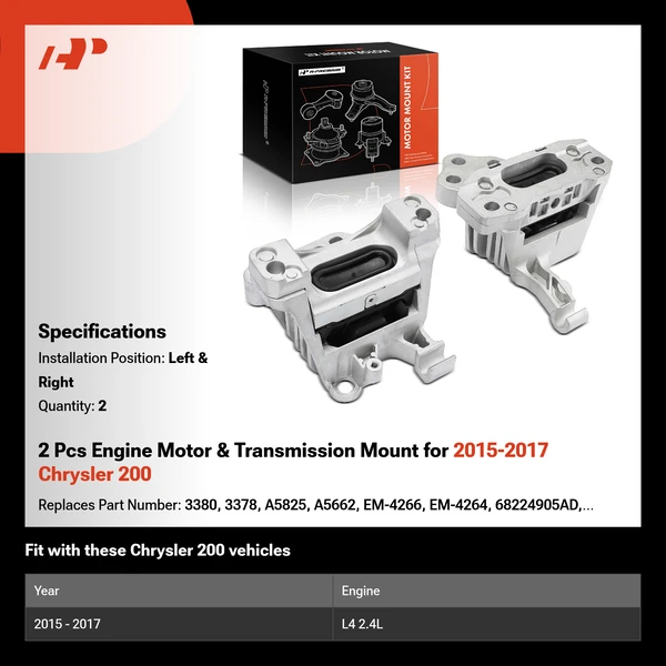 2 Pcs Engine Motor & Transmission Mount for 2015-2017 Chrysler 200