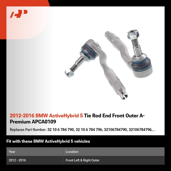 2012-2016 BMW ActiveHybrid 5 Tie Rod End Front Outer A-Premium APCA0109