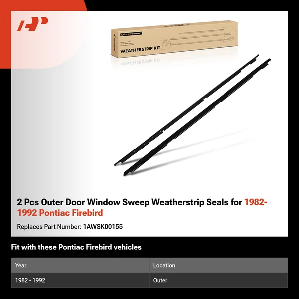 2 Pcs Outer Door Window Sweep Weatherstrip Seals for 1982-1992 Pontiac Firebird