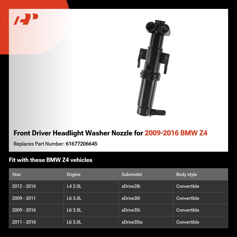 Front Driver Headlight Washer Nozzle for 2009-2016 BMW Z4
