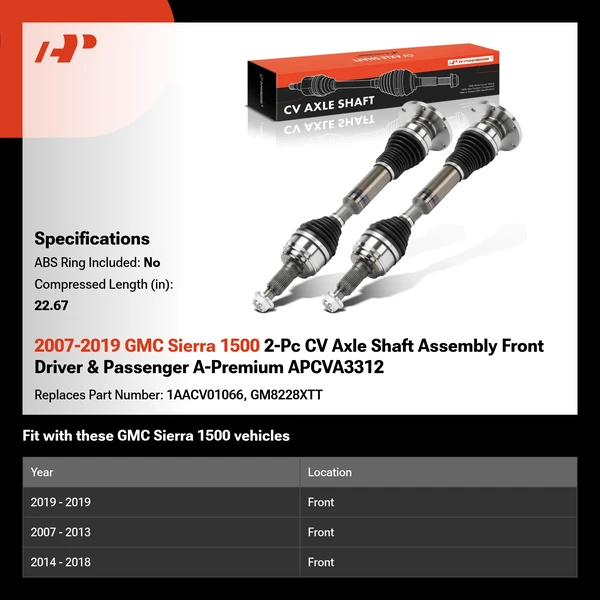 2007-2019 GMC Sierra 1500 2-Pc CV Axle Shaft Assembly Front Driver & Passenger A-Premium APCVA3312