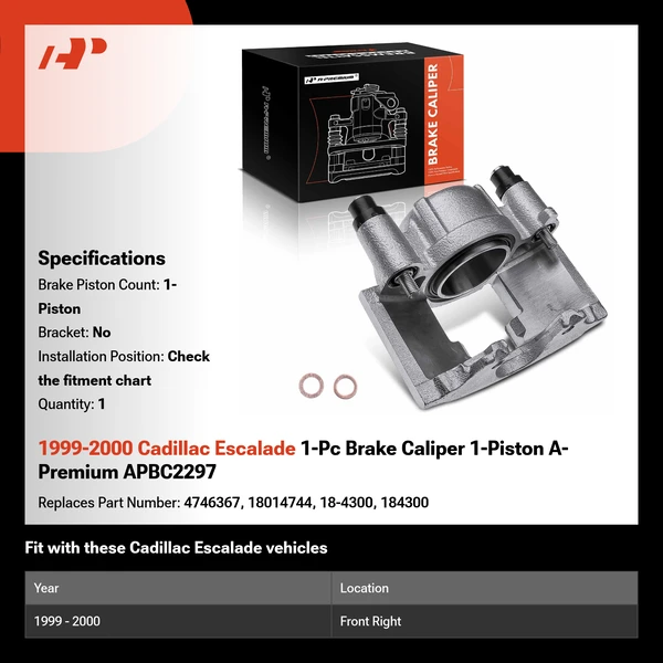 1999-2000 Cadillac Escalade 1-Pc Brake Caliper 1-Piston A-Premium APBC2297