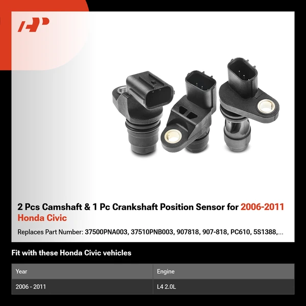 2 Pcs Camshaft & 1 Pc Crankshaft Position Sensor for 2006-2011 Honda Civic