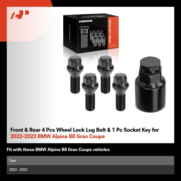 Front & Rear 4 Pcs Wheel Lock Lug Bolt & 1 Pc Socket Key for 2022-2023 BMW Alpina B8 Gran Coupe