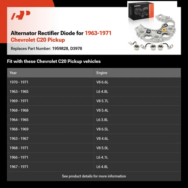 Alternator Rectifier Diode for 1963-1971 Chevrolet C20 Pickup