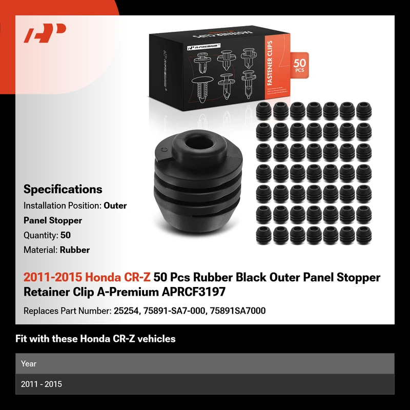 2011-2015 Honda CR-Z 50 Pcs Rubber Black Outer Panel Stopper Retainer Clip A-Premium APRCF3197
