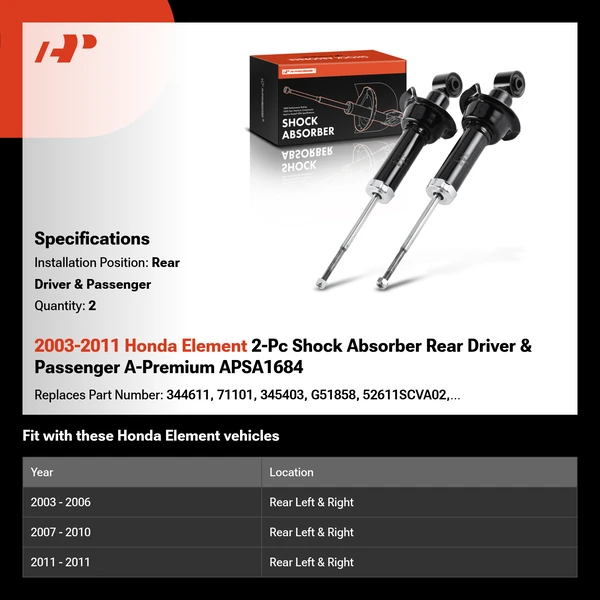 2003-2011 Honda Element 2-Pc Shock Absorber Rear Driver & Passenger A-Premium APSA1684
