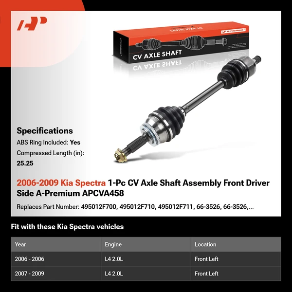 2006-2009 Kia Spectra 1-Pc CV Axle Shaft Assembly Front Driver Side A-Premium APCVA458